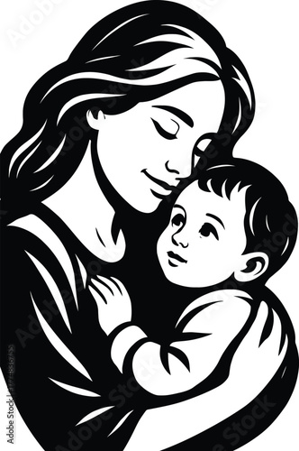 Mother holding her baby tenderly, a symbol of love and family, isolated on white background