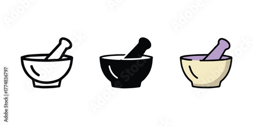 mortar minimalist pestle silhouettes set for packaging designs
