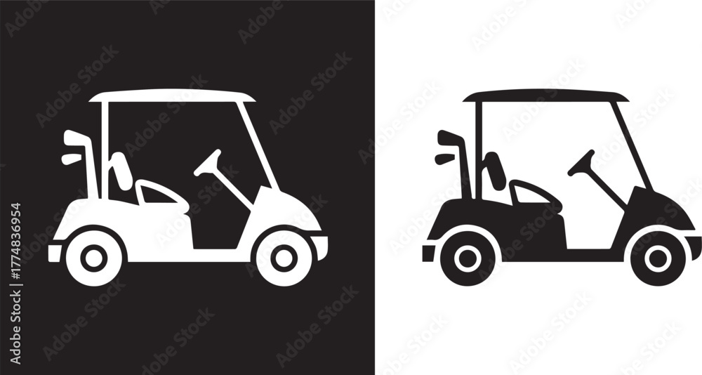 Fototapeta premium golf cart icon split black white vector silhouette for logo design
