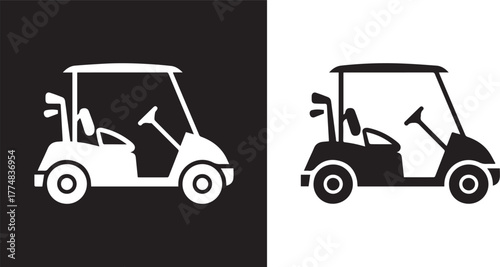 golf cart icon split black white vector silhouette for logo design