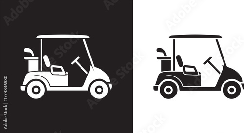 golf cart icon flat vector silhouette black and white transport