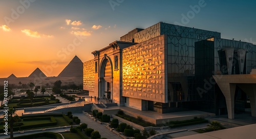 Grand Egyptian Museum Exterior at Sunset