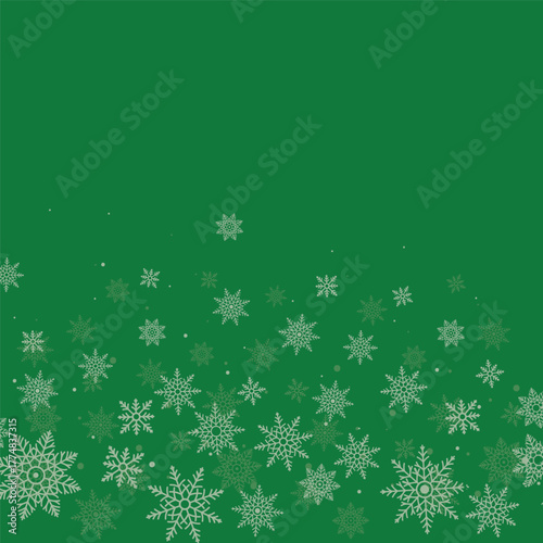 Christmas background with elegant falling snowflakes at the bottom. Perfect festive winter theme for greeting cards, invitations, wrapping paper, posters and holiday seasonal designs.