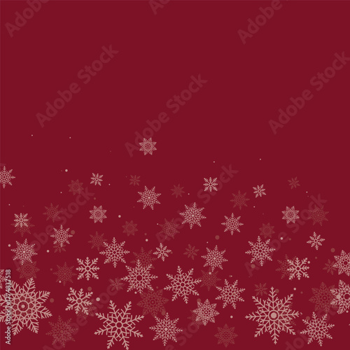 Christmas background with elegant falling snowflakes at the bottom. Perfect festive winter theme for greeting cards, invitations, wrapping paper, posters and holiday seasonal designs.