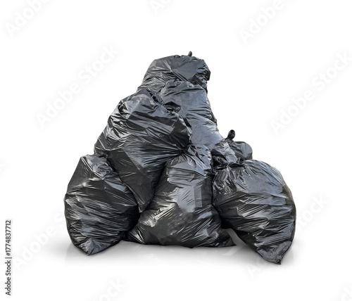 pile of black garbage bags is isolated on a transparent background
