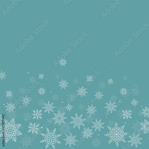 Christmas background with elegant falling snowflakes at the bottom. Perfect festive winter theme for greeting cards, invitations, wrapping paper, posters and holiday seasonal designs.