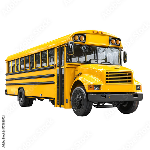 Classic yellow school bus with black accents isolated on transparent background