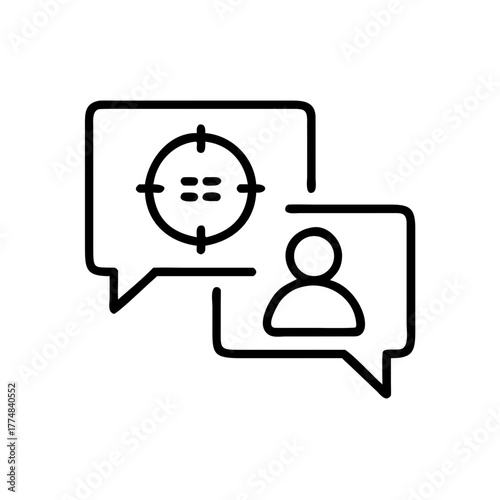 Line art conversation bubbles with target symbol for time management  