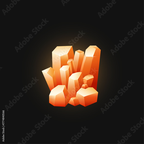 Orange crystals geometric formation glowing mineral cluster natural gemstone icon