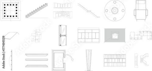 Architectural diagrams and floor plans showing building structures and urban planning concepts