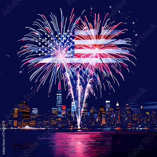 Patriotic American abstract vector art with red, white, and blue color scheme, modern stars and stripes design symbolizing freedom, unity, and national pride perfect for Independence Day or patriotic 