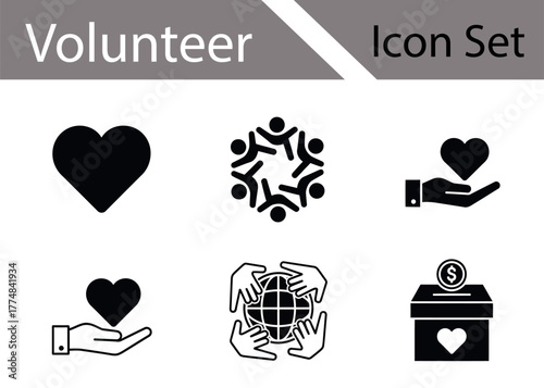 Volunteer & Community Service Line Icon Set — Charity, Helping Hands, Social Support, Nonprofit Vector Pack