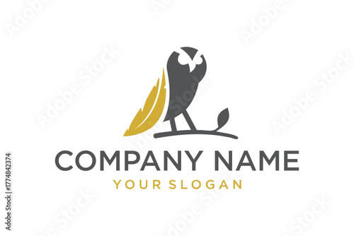 Elegant Owl and Quill Feather Logo Design for Company Branding