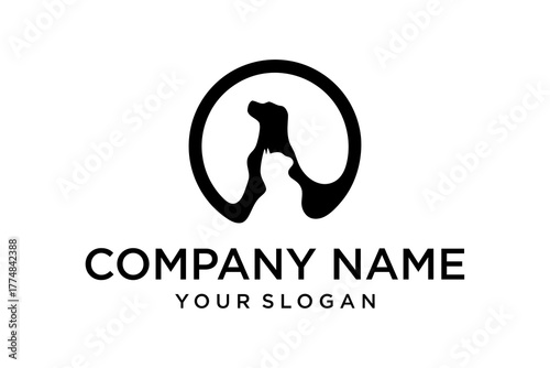 Black Silhouette Dog and Cat Heads in Circle Logo for Pet Care