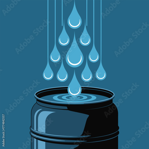 Water Drops Filling a Barrel - Water Conservation