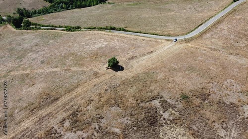 Drone shot of a landscape in Tuscany, Italy