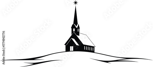 A church a hill with a star top