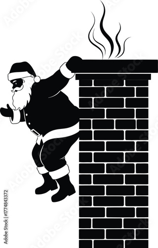 Santa claus stuck in chimney, a funny christmas vector illustration in silhouette style for holiday season