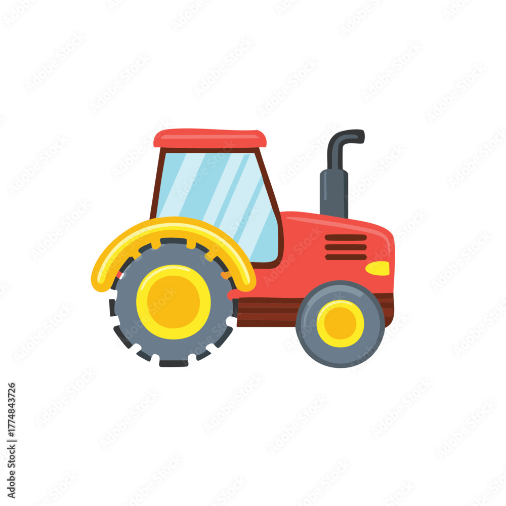 Obraz premium A bright red tractor illustration against a clean backdrop, perfect for agricultural themes. It symbolizes hard work and the essence of farming