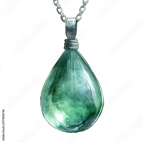 Chrysoprase Necklace, watercolor illustration vector, isolated on a white background.