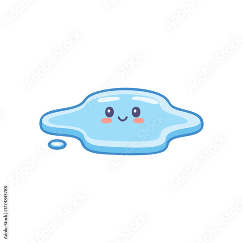 An adorable, smiling puddle of water. It's a cute illustration perfect for projects about nature or weather