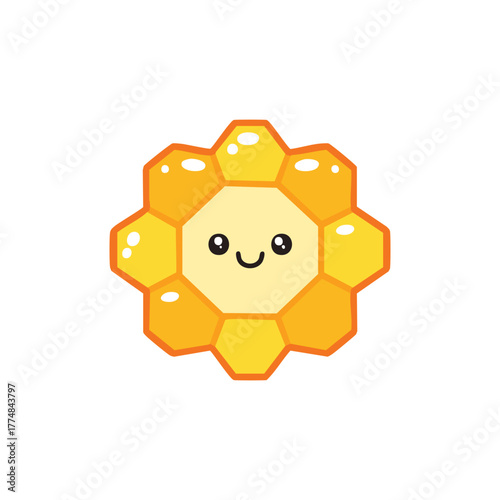 A cartoon honeycomb with a smiling face