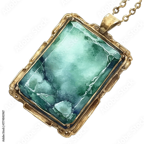 watercolor vector of Chrysoprase Necklace, isolated on a white background.