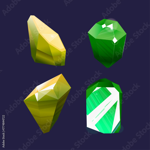 Radiant cluster of sparkling green and gold faceted gems, a captivating concept of prosperity and valuable resources