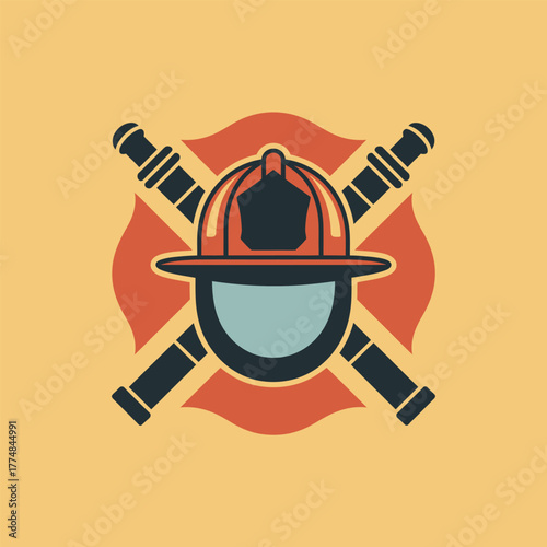 Firefighter Helmet and Axes - Fire Department Emblem