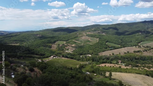 drone shot of vineyards in the chianti region, Italy