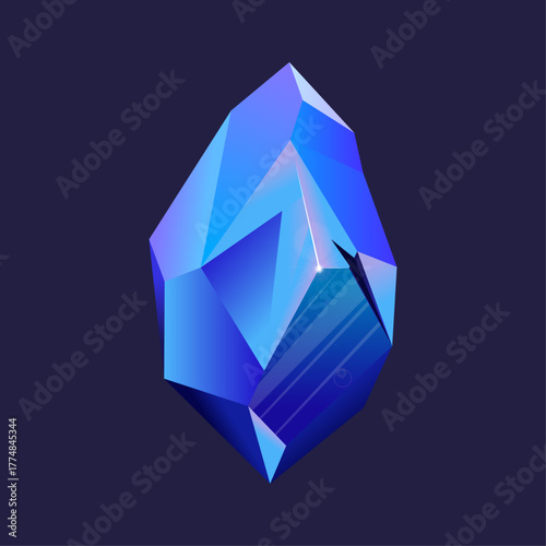 A detailed vector illustration of a shiny blue faceted crystal on a dark background, a modern design concept