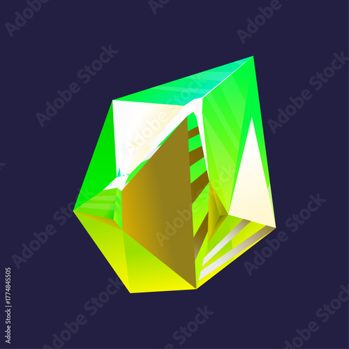 Green Crystal Gemstone Geometric Prism with Facets, a Symbol of Rarity and Beauty