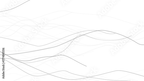 Minimal gray wavy lines flowing across white background, elegant abstract design representing fluid motion and soft digital harmony in modern composition