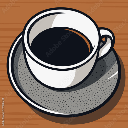 Cup of black coffee with saucer showing aroma warmth and energy in elegant minimal morning drink concept