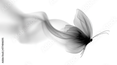   Black & white photo of a flower w/blurry butterfly