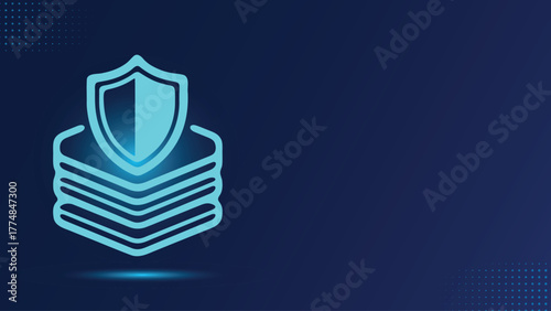Data Security Shield Icon Against Dark Blue Background: Protection, Privacy, Firewall, Blockchain, Antivirus and Cyber Safety - Stock Vector Illustration