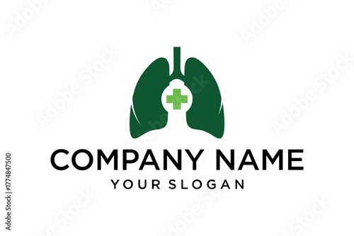 Green Human Lungs Medical Cross Logo for Respiratory Health Care and Pulmonology Clinic