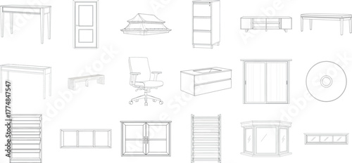 Variety of furniture and architectural elements