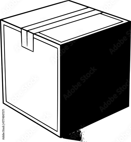 Box Shadow: A minimalist graphic rendering of a box, skillfully illuminated to showcase form and texture, casting dramatic shadow that defines the structure and spatial dimension.