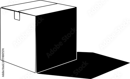Box Shadow: A minimalist graphic rendering of a box, skillfully illuminated to showcase form and texture, casting dramatic shadow that defines the structure and spatial dimension.