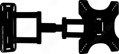 Black and white silhouette of a wall mount bracket for a television or display isolated on white background
