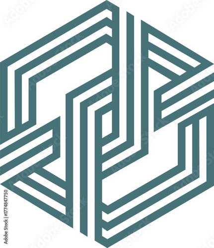 Abstract Interlocking Hexagon Line Art Symbol