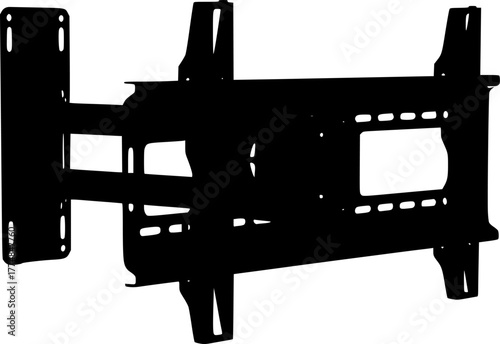 Black and white silhouette of a wall mount bracket for a television or display isolated on white background
