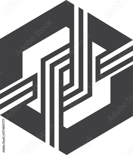 Abstract Geometric Hexagon Logo with Intertwined Lines