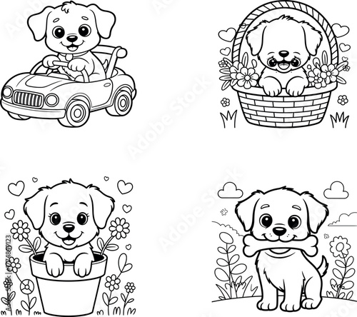 Playful Puppies Fun Dog Coloring Vector Pack