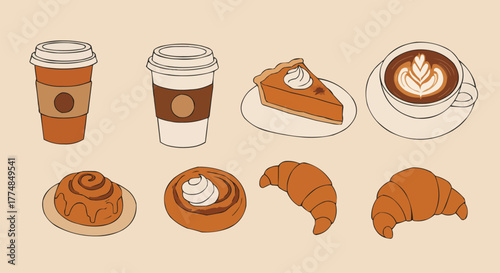 Coffee and Croissant Morning Flat Illustration