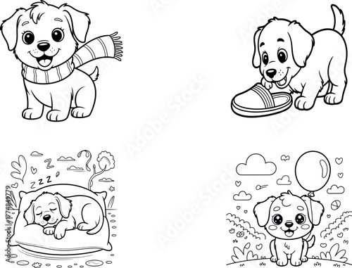 Playful Puppies Fun Dog Coloring Vector Pack