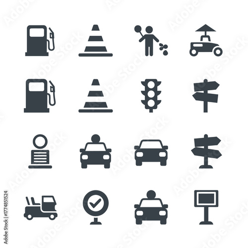 Collection of Transportation and Traffic Related Icons.