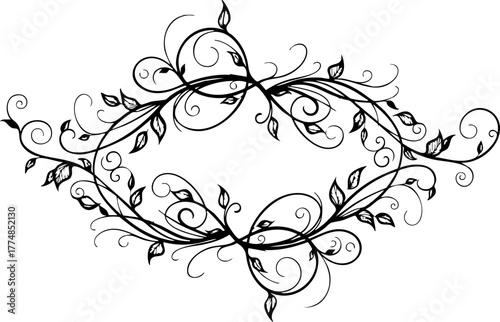 Elegant organic flourish frame design adds sophisticated decorative flair to invitations, cards, and certificates creating a timeless classic aesthetic