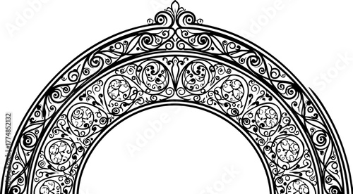 Elegant ornate archway with intricate scrollwork and floral motifs, a timeless decorative element for sophisticated designs and luxurious branding projects.